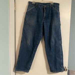 VTG Wrangler Fleece Lined Jeans Men's Size 34x30 Cotton Blend Work Wear Cargo